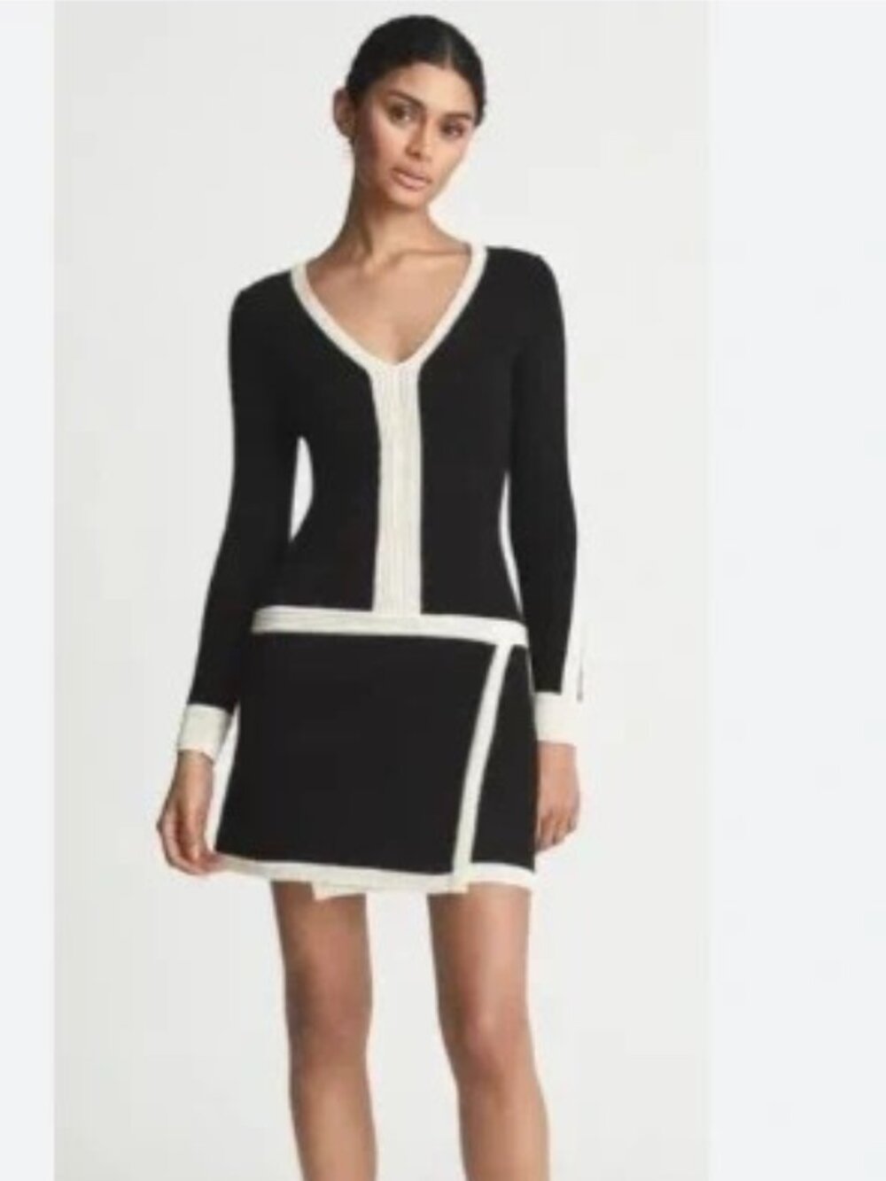 Reiss Ellie Color block Knitted Dress, Black, Size Fits Small/Medium, FitsUS 4-6